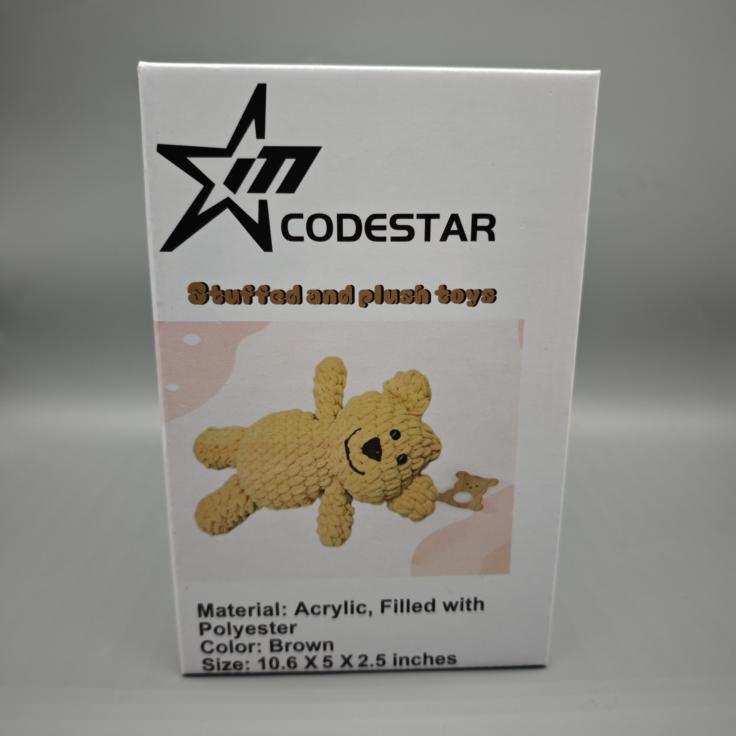 CODESTAR Stuffed Plush Toy – Soft Acrylic Teddy Bear, Polyester Fiber Filling, 10.6x5.5x2.5 Inches, Cute & Huggable, Brown