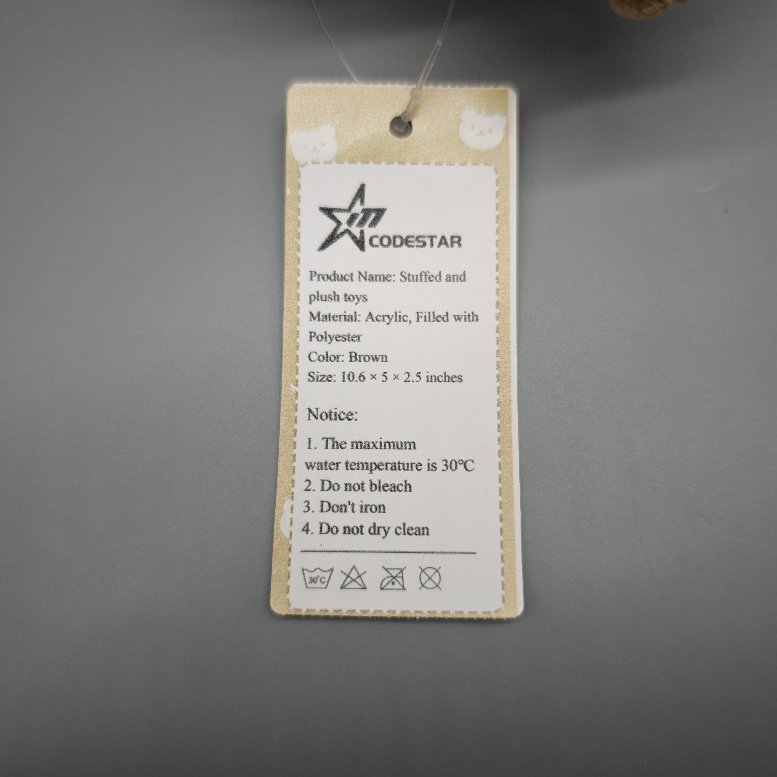 CODESTAR Stuffed Plush Toy – Soft Acrylic Teddy Bear, Polyester Fiber Filling, 10.6x5.5x2.5 Inches, Cute & Huggable, Brown