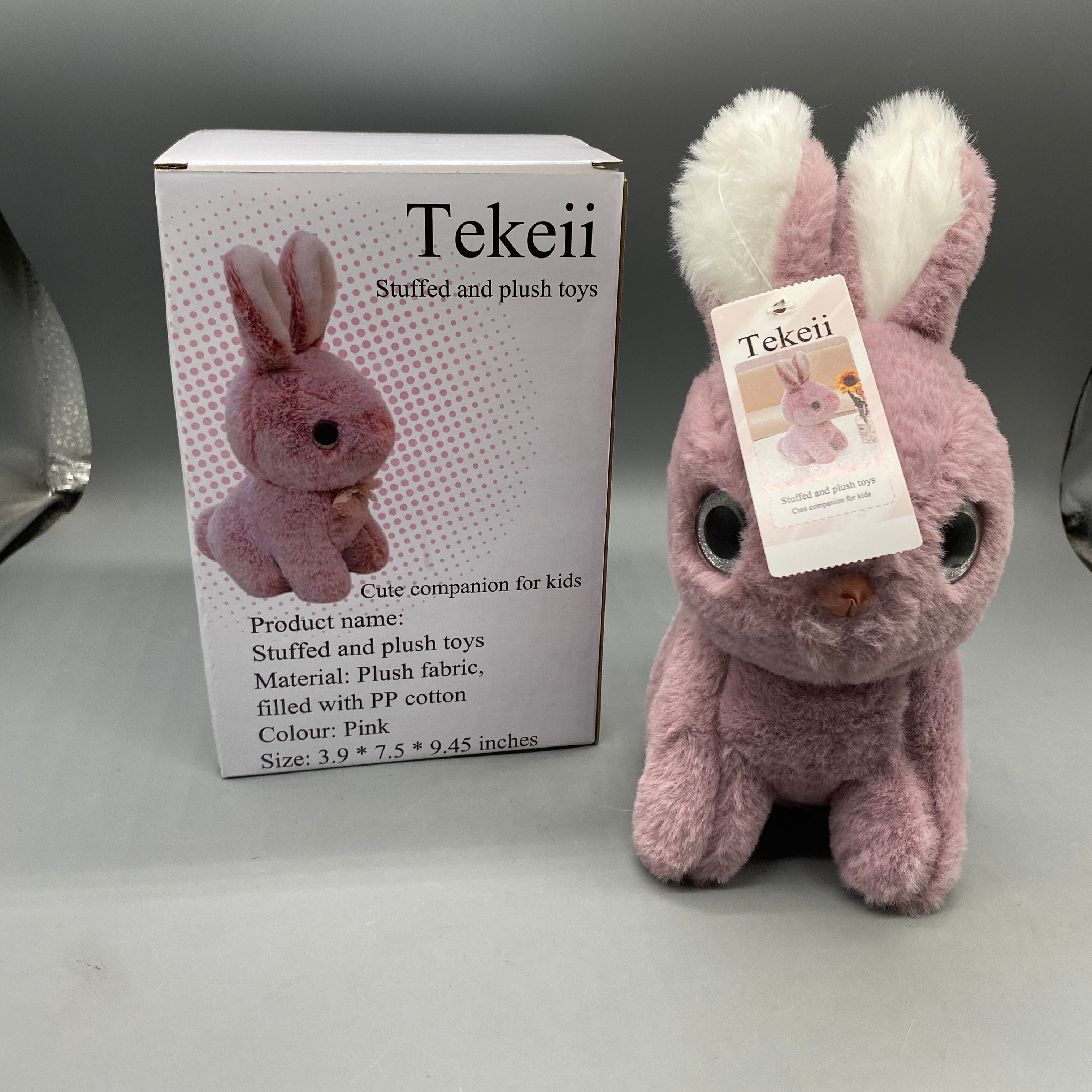 Tekeii Stuffed and Plush Toys, Pink 3.9×7.5×9.45 Inch, Soft Plush Fabric with PP Cotton Filling