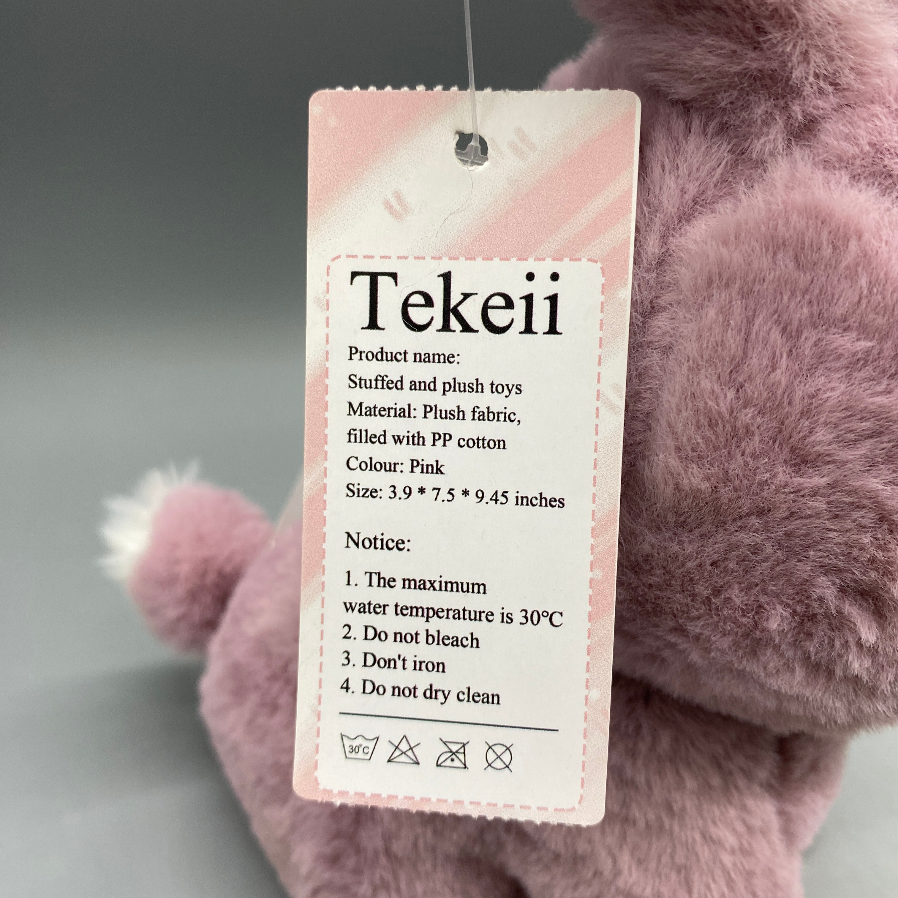 Tekeii Stuffed and Plush Toys, Pink 3.9×7.5×9.45 Inch, Soft Plush Fabric with PP Cotton Filling