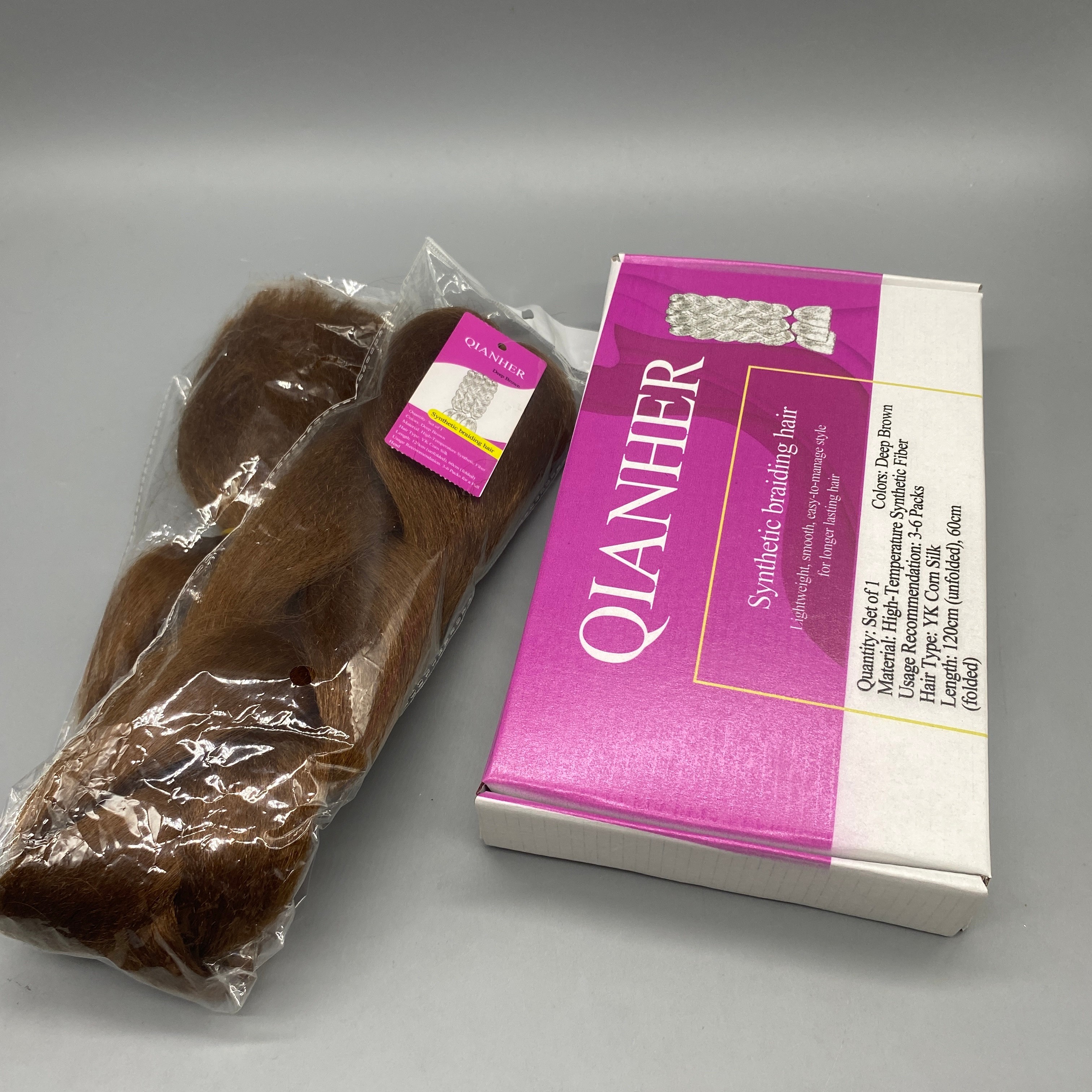 QIANHER Synthetic Braiding Hair, 1 Pack, Deep Brown Color, High-Temperature Fiber, YK Cornrow Style, 120cm (Unfolded), 60cm (Folded)