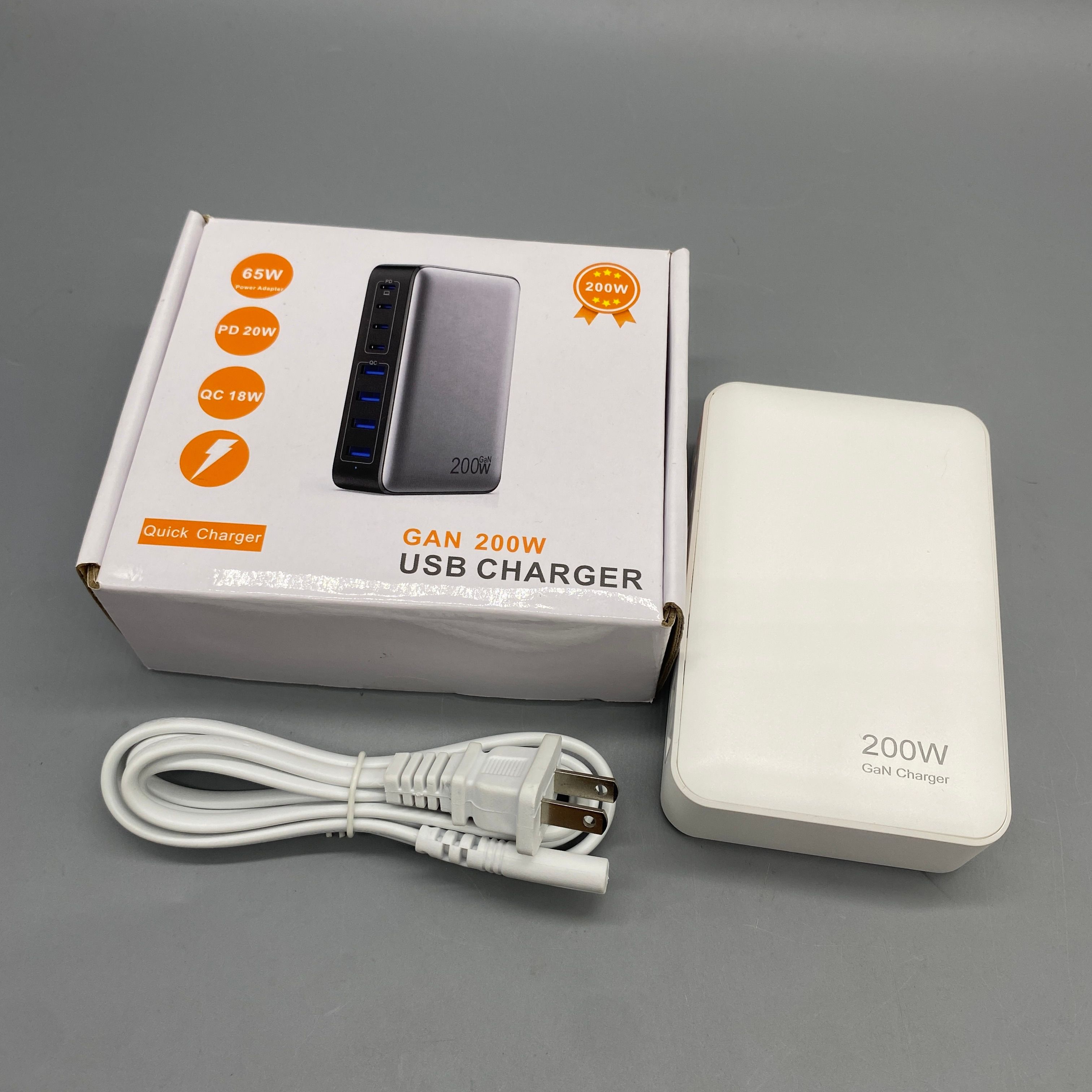 USB Charger with 4 PD & 4 QC Ports, Fast Charging for USB-A & USB-C Devices, 100-240V Input, Compatible with Laptops, Smartphones, Tablets – ABS+PC Material