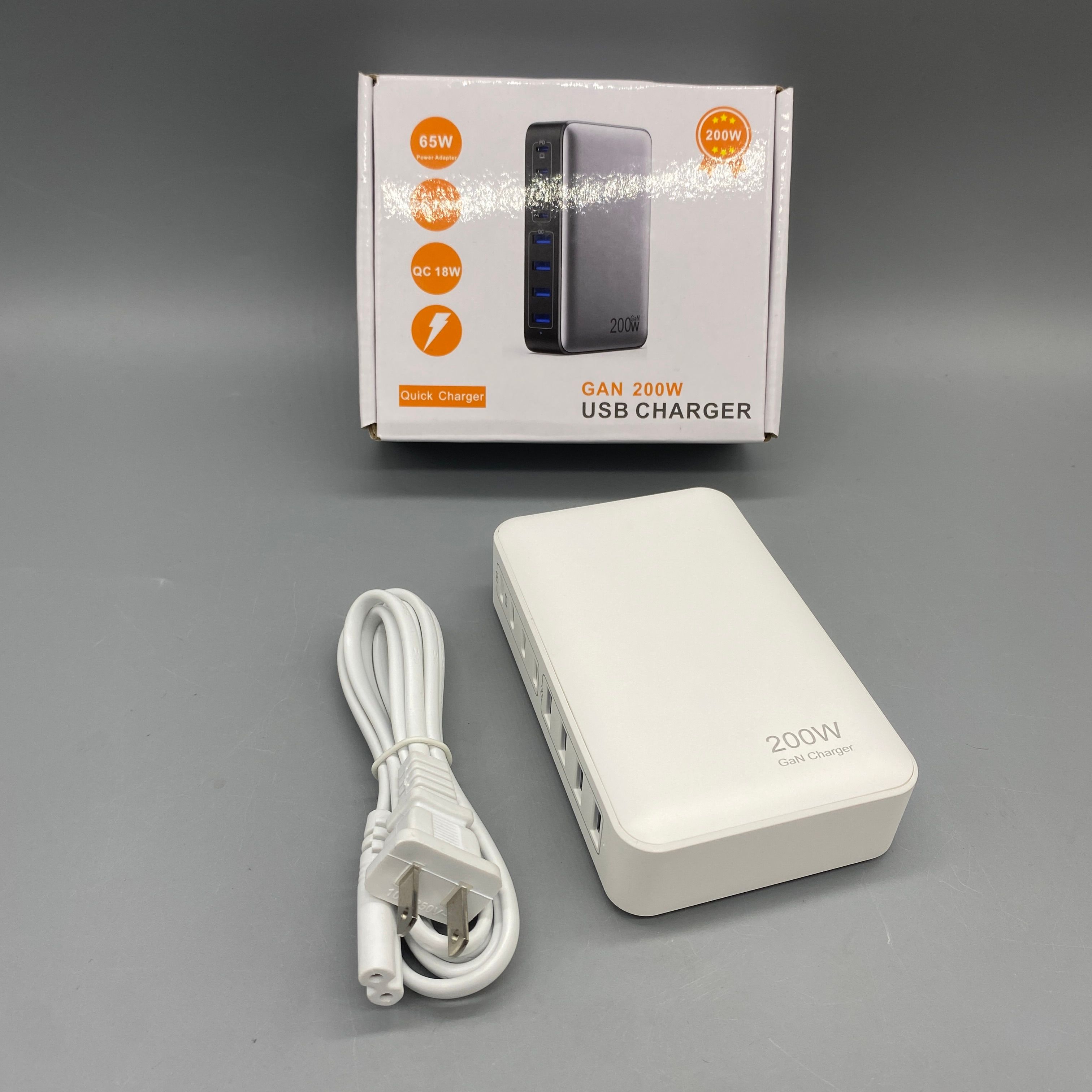 USB Charger with 4 PD & 4 QC Ports, Fast Charging for USB-A & USB-C Devices, 100-240V Input, Compatible with Laptops, Smartphones, Tablets – ABS+PC Material