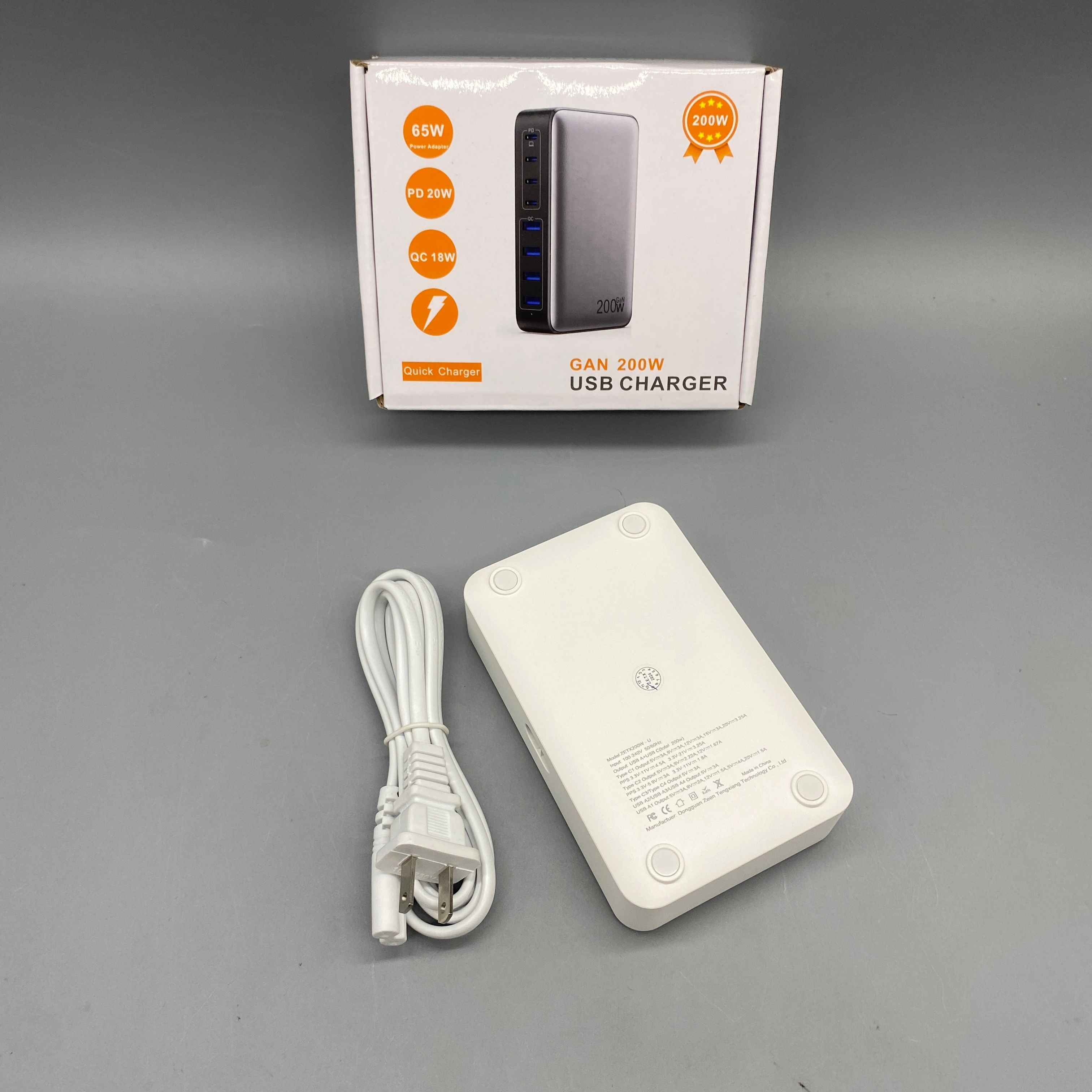 USB Charger with 4 PD & 4 QC Ports, Fast Charging for USB-A & USB-C Devices, 100-240V Input, Compatible with Laptops, Smartphones, Tablets – ABS+PC Material