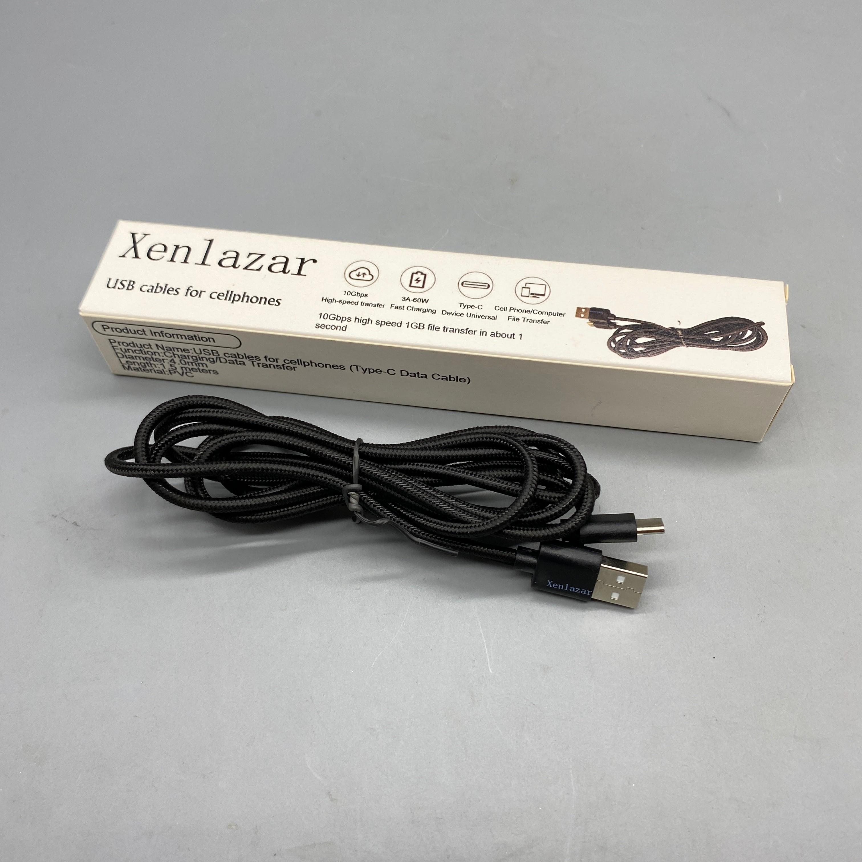 Xenlazar USB Cable for Cellphones, 1.5M, 4.0mm Diameter, PVC Material, Fast Charging & Data Transfer Cable