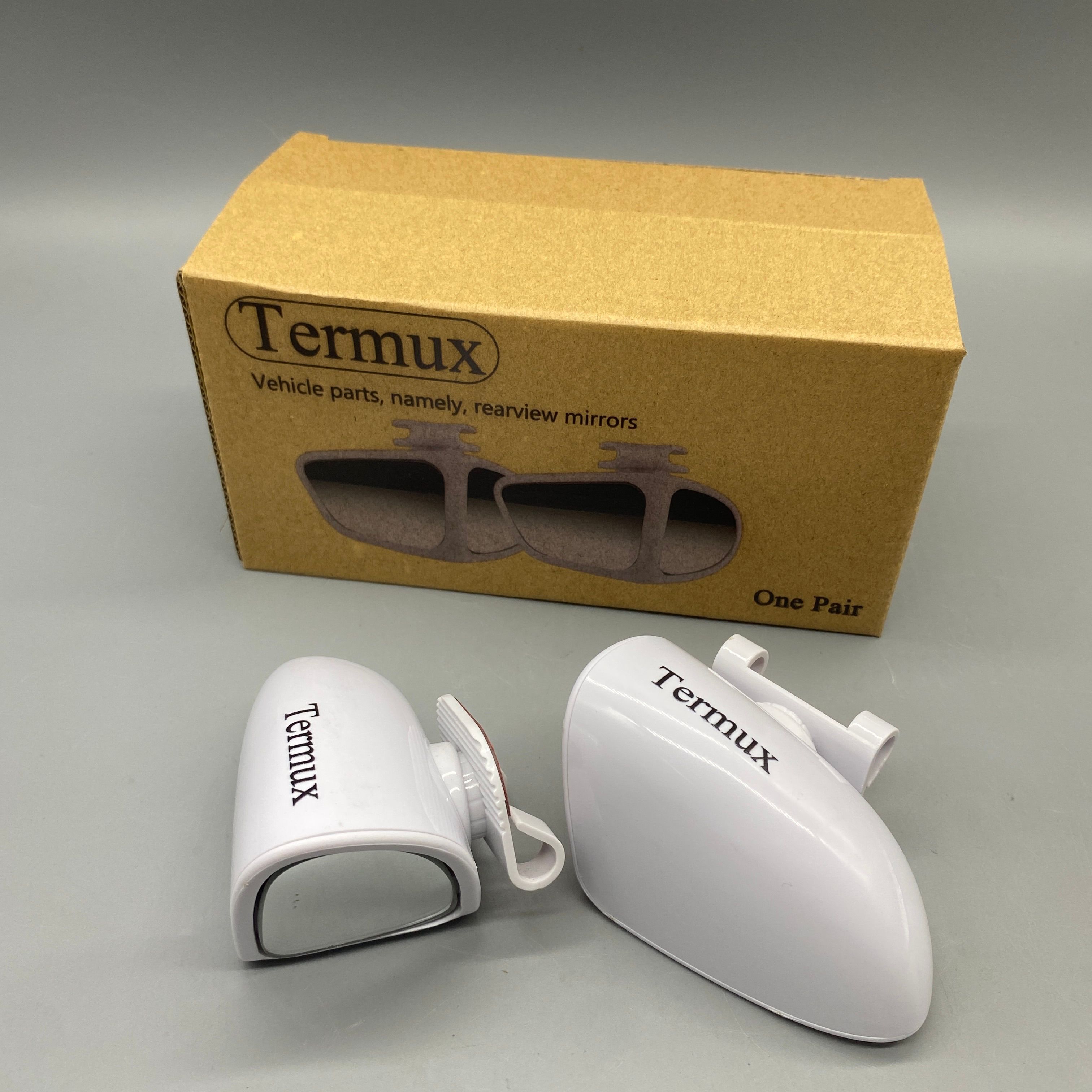 Termux Vehicle parts, namely, rearview mirrors, 360° Adjustable HD Glass, Blind Spot Reduction, ABS Impact-Resistant Shell, 10.67cm, White