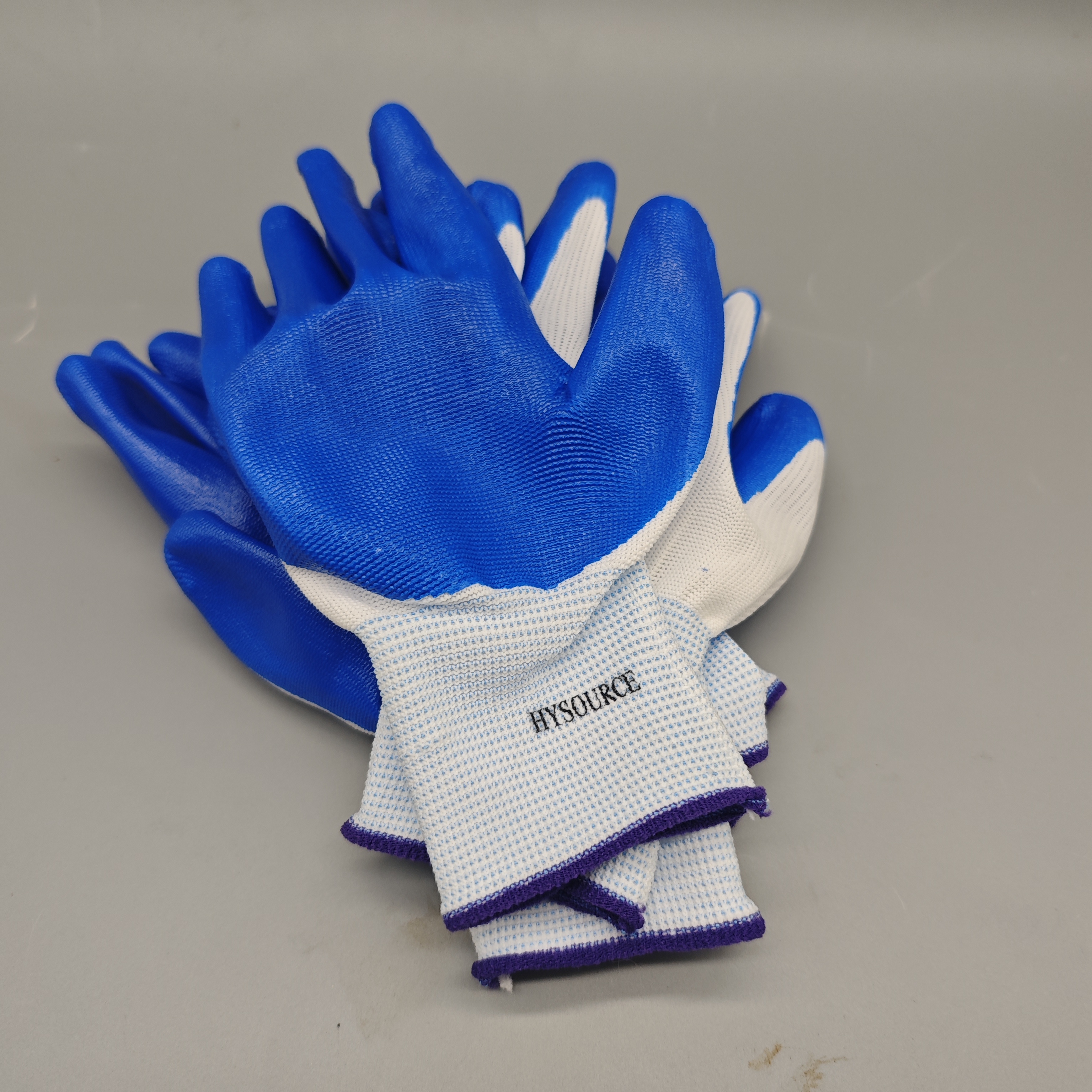 HYSOURCE Work Gloves Nylon Knit Liner White Blue Size 9/L for Mechanical Shipbuilding Mining Forestry Construction 3 Pairs