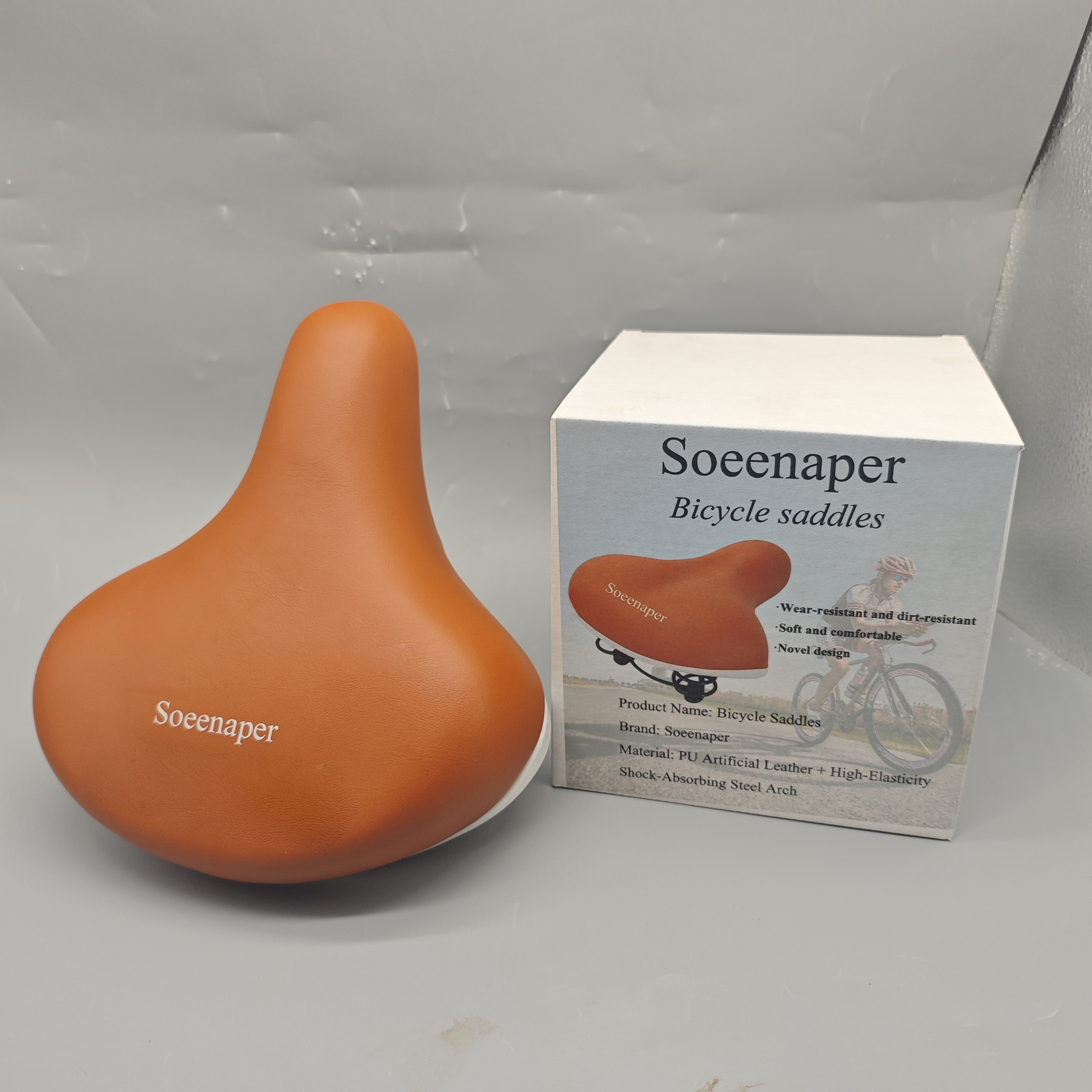 Soeenaper Bicycle Saddles PU Leather High-Elastic Shock Absorbing Steel Rail, Wear-Resistant Stain-Resistant Soft Comfortable Bike Seat Orange