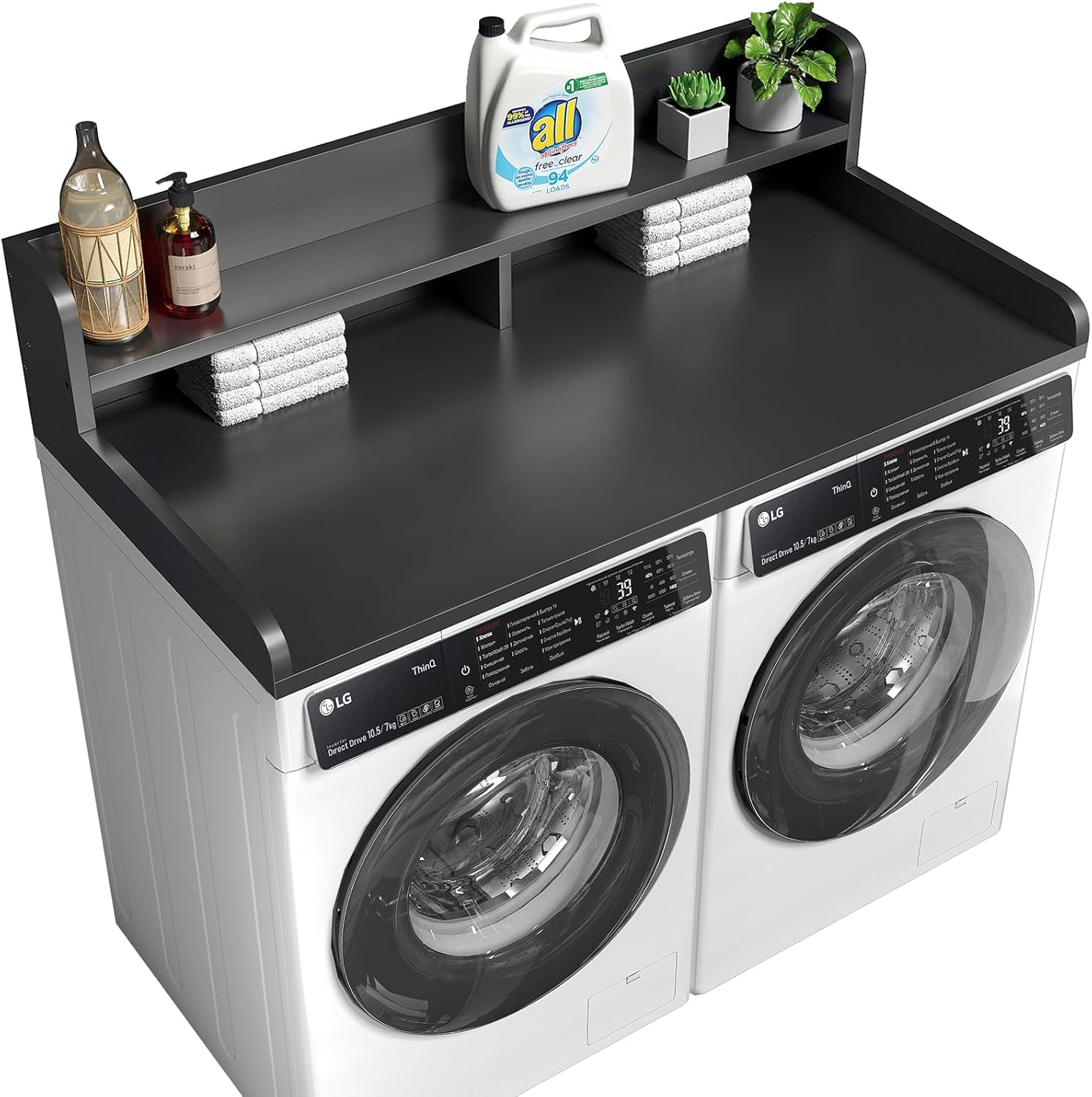 2-Tier Washer And Dryer Countertop With 2.75"H Guard,54"W x 27.5"D Laundry Countertop Cover With Non-Slip Pad,Large Space Laundry Topper For Folding Clothes Over Washer And Dryer