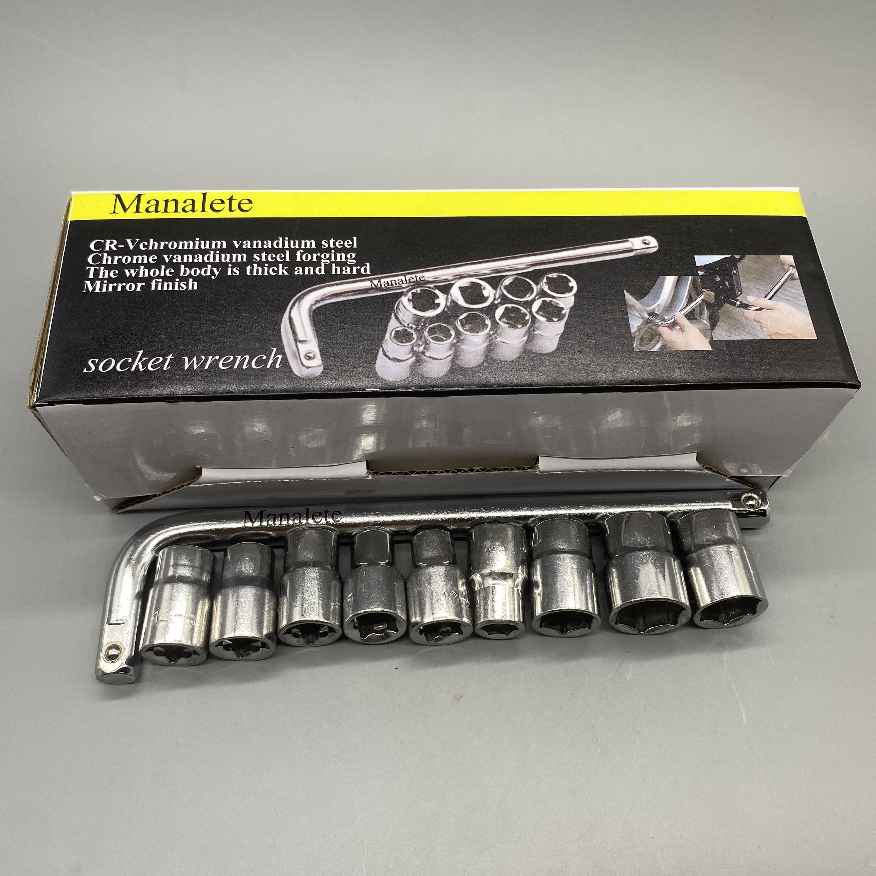 Manalete Socket Wrench - CR-V Chrome Vanadium Steel, Heavy Duty, Mirror Finish, 1.5kg, 28.5x8.5x4cm, Ideal for Car and Home Repairs