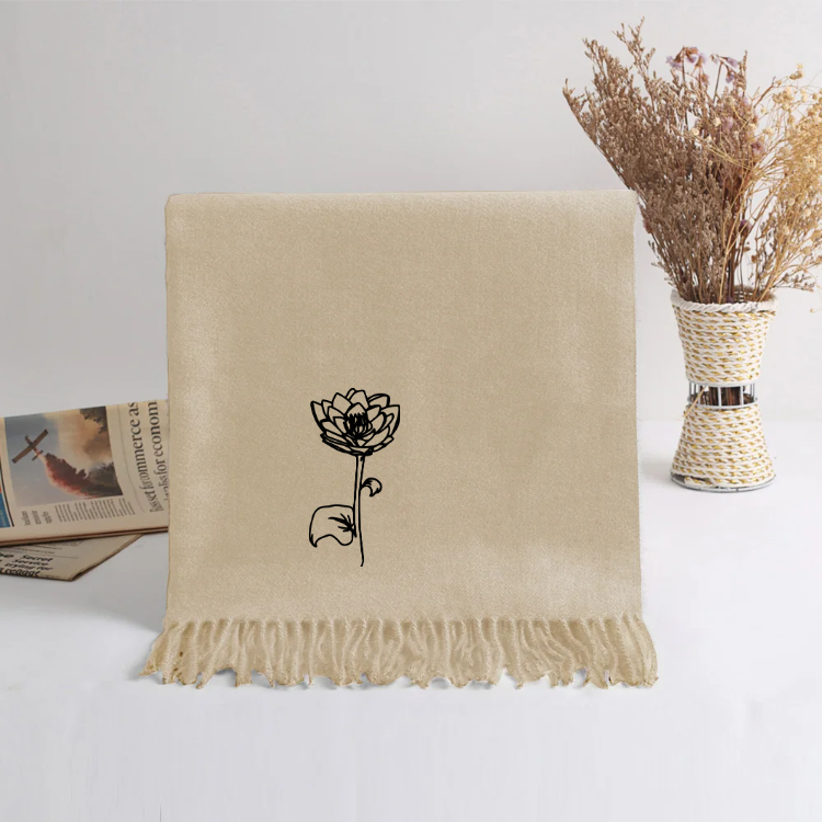 Personalized Super Soft Warm Scarf with Embroidered Birth Flower and Text Fashion Accessory Birthday Christmas Gift for Couple Family
