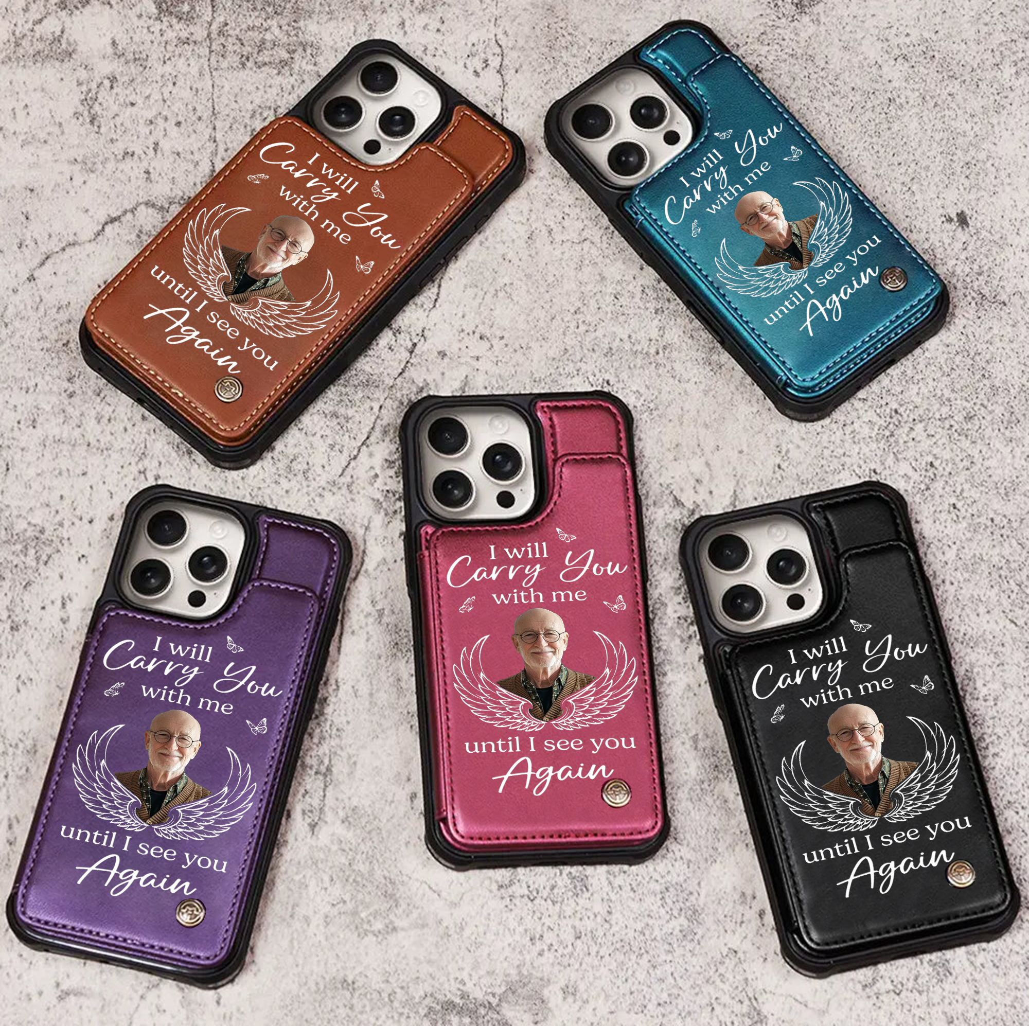 Custom Photo Leather Flip Wallet Phone Case - Personalized Memorial Sympathy Gifts For Loss Of Mom, Dad - I’ll See You In My Dreams Until Then