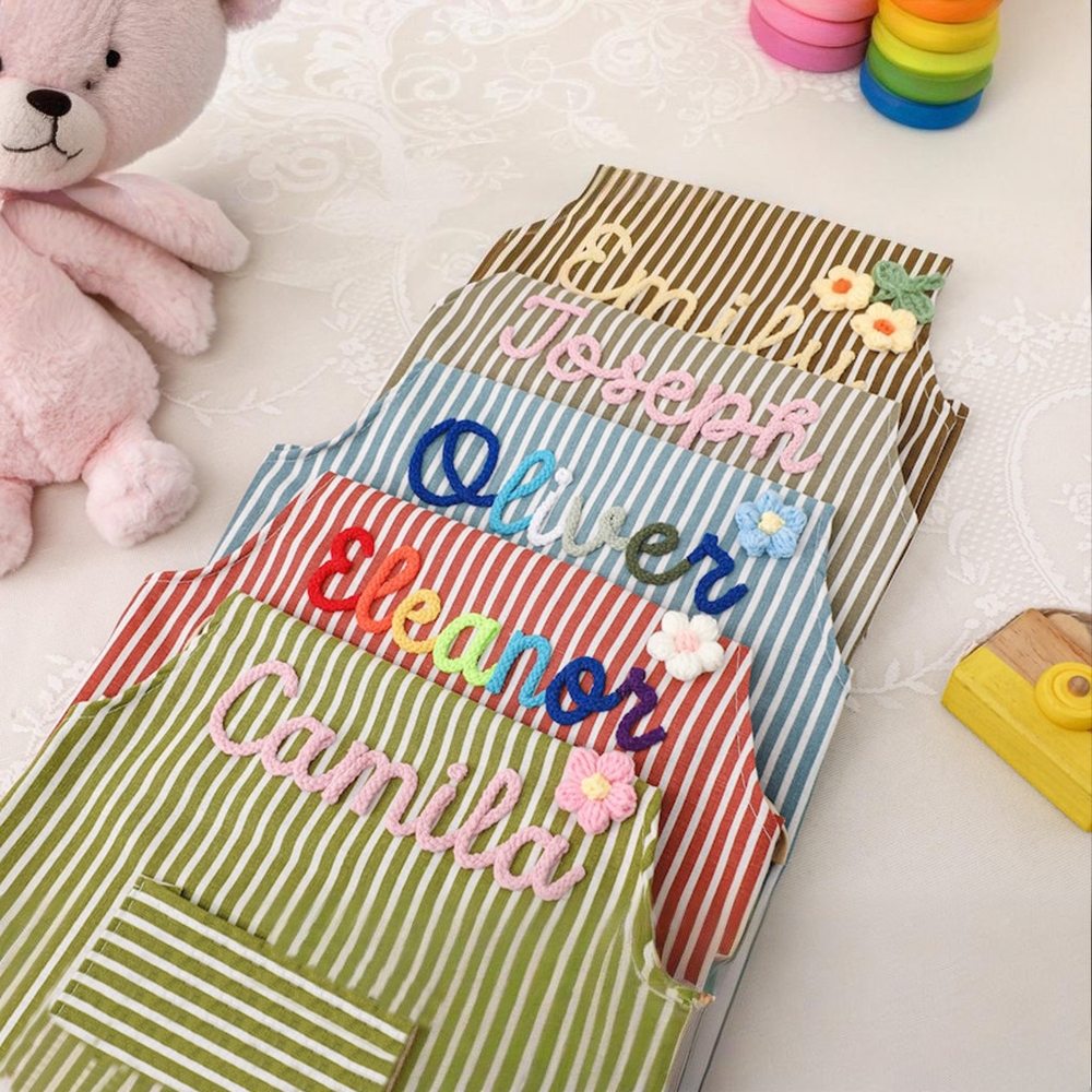 Personalize Crochet Embroidered Cooking Apron for Kids & Adult with name, perfect for cooking, gardening, painting, crafting 