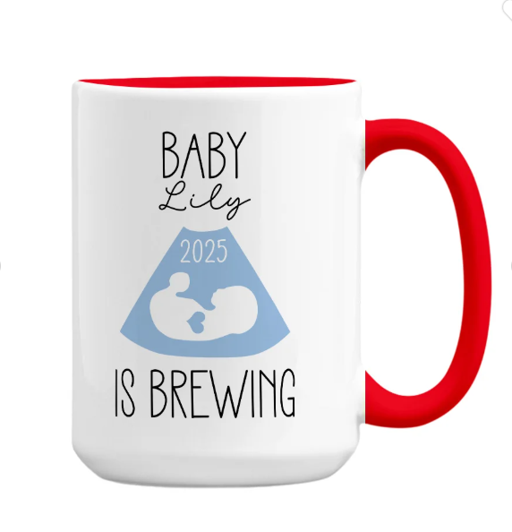 Personalized Baby is Brewing B-ultrasound Pregnancy Announcement Ceramic Mug with Name and Year Mother's Day Father's Day Gift for Expecting Parents