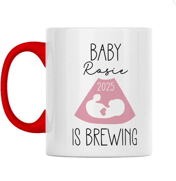 Personalized Baby is Brewing B-ultrasound Pregnancy Announcement Ceramic Mug with Name and Year Mother's Day Father's Day Gift for Expecting Parents