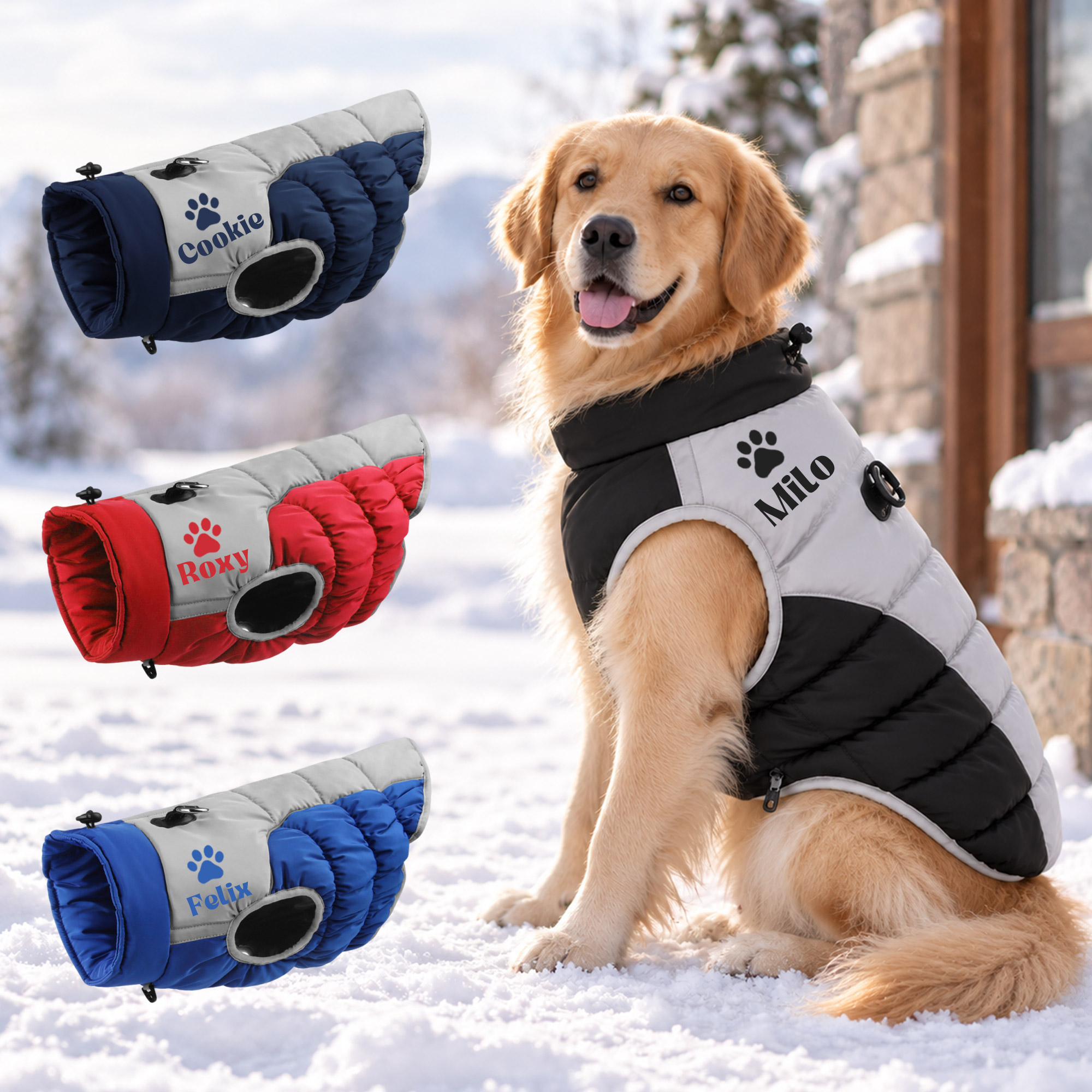 Personalized Custom Pet Name Large Size Winter Warm Puffer Vest 