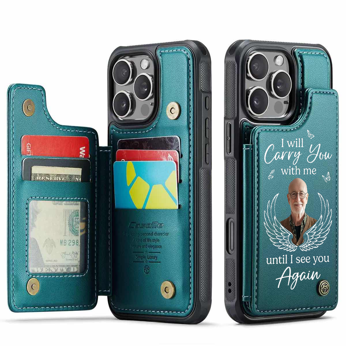 Custom Photo Leather Flip Wallet Phone Case - Personalized Memorial Sympathy Gifts For Loss Of Mom, Dad - I’ll See You In My Dreams Until Then