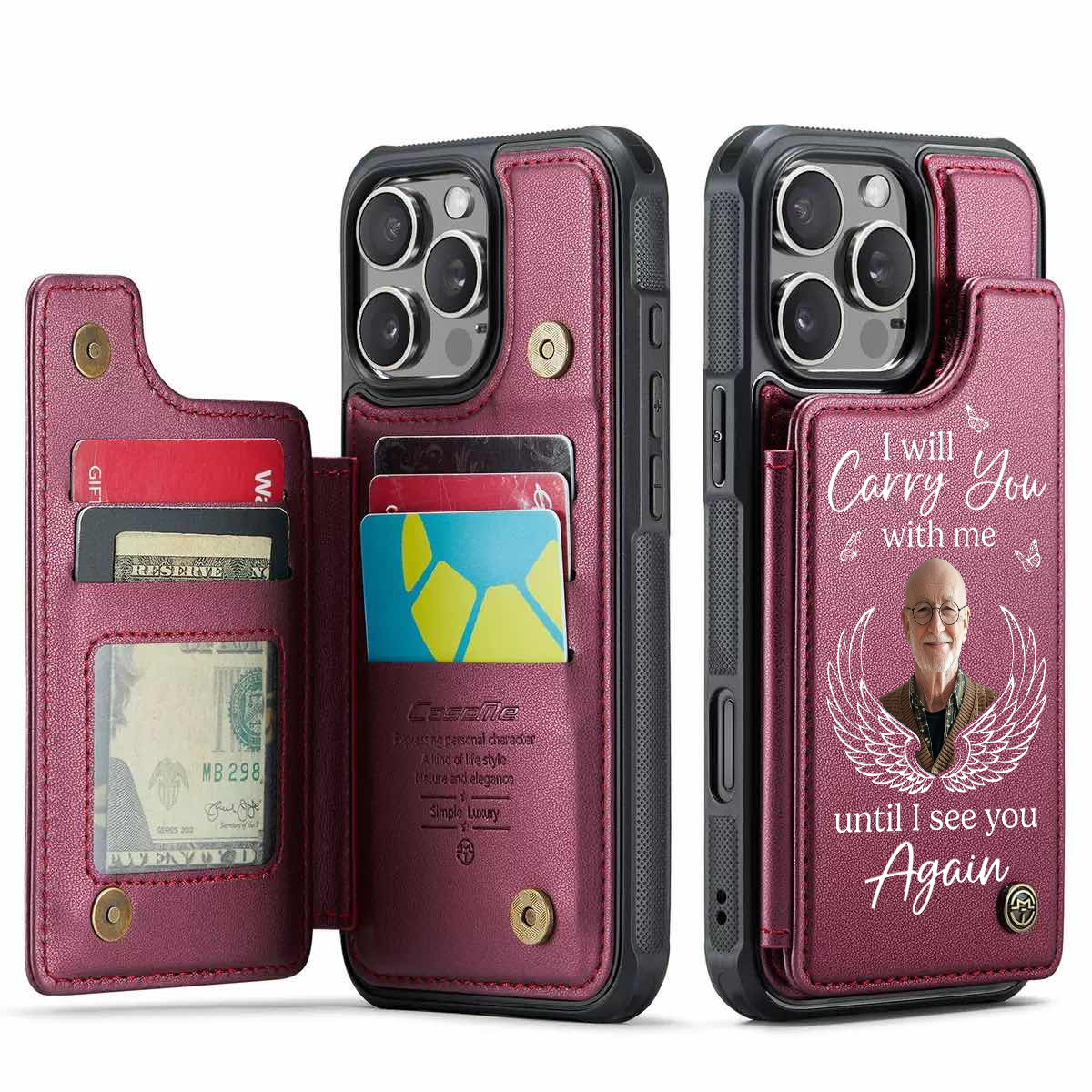 Custom Photo Leather Flip Wallet Phone Case - Personalized Memorial Sympathy Gifts For Loss Of Mom, Dad - I’ll See You In My Dreams Until Then