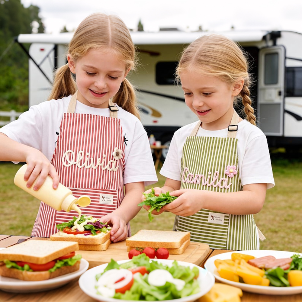Personalize Crochet Embroidered Cooking Apron for Kids & Adult with name, perfect for cooking, gardening, painting, crafting 