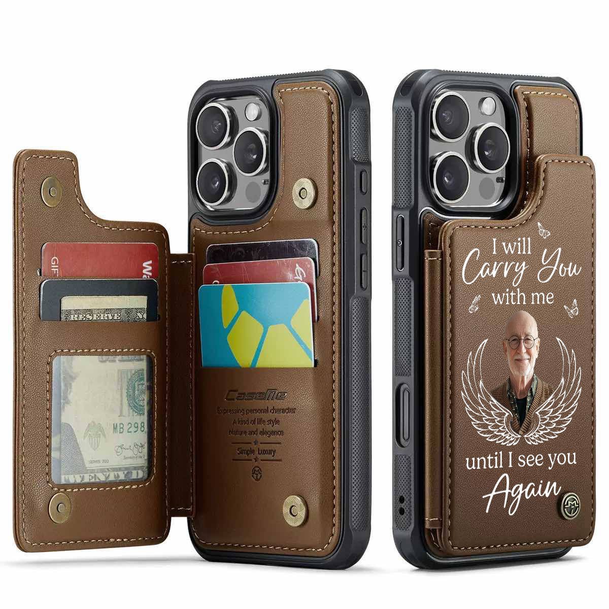 Custom Photo Leather Flip Wallet Phone Case - Personalized Memorial Sympathy Gifts For Loss Of Mom, Dad - I’ll See You In My Dreams Until Then