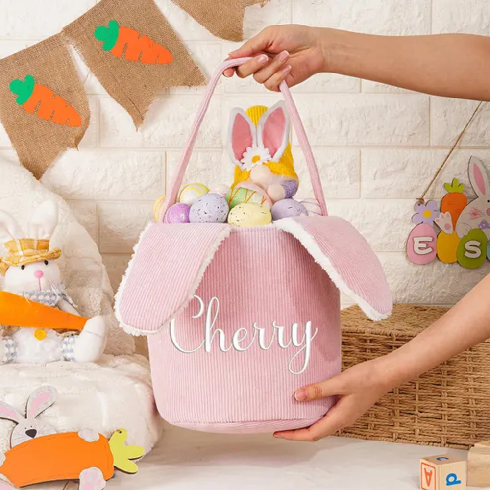 Personalized Embroidered Corduroy Easter Bunny Basket