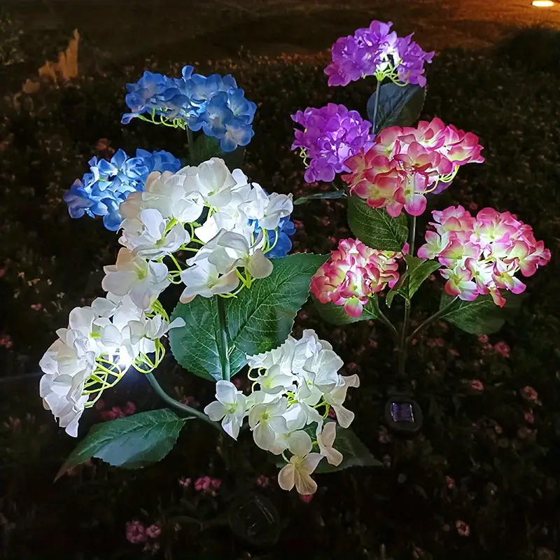 4 pack outdoor solar lights waterproof hydrangea garden stake lights realistic led flowers powered decorative ground solar flower lights for lawn decoration yard backyard decor gift details 0