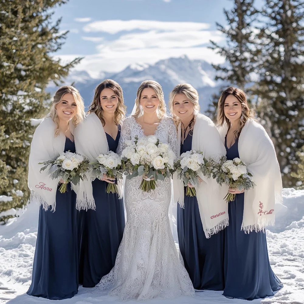 Personalized Super Soft Warm Scarf with Embroidered Birth Flower and Text Fashion Accessory Birthday Christmas Gift for Couple Family