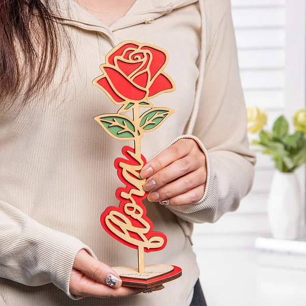 Personalized 3D Standable Wooden Rose Sign with Engraved Text Desk Decoration Mother's Day Gift for Mom