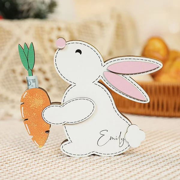 Personalized Bunny Rabbit Carrot Wooden Money Holder with Name Easter Home Decor Birthday Gift for Boys Girls