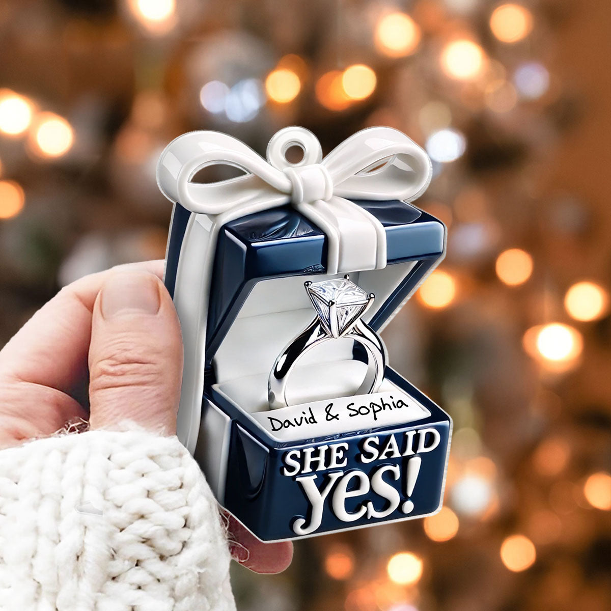 Personalized Engagement Ring Box Acrylic Ornament, Anniversary Gift for Couple