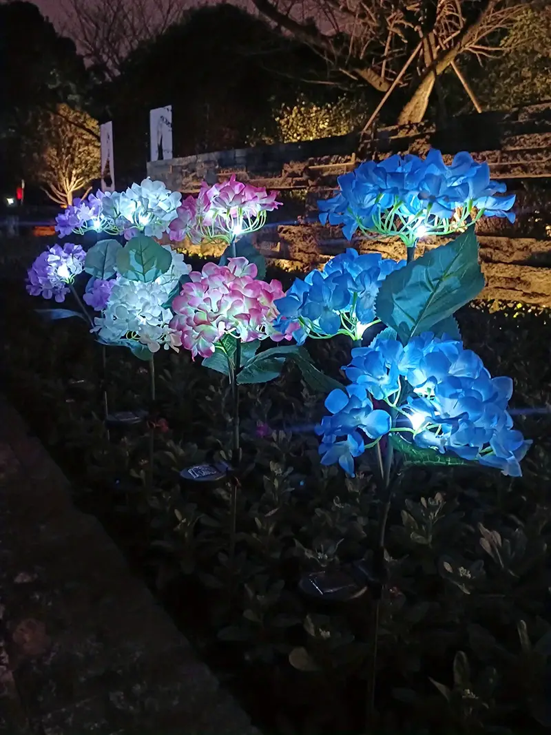 4 pack outdoor solar lights waterproof hydrangea garden stake lights realistic led flowers powered decorative ground solar flower lights for lawn decoration yard backyard decor gift details 7