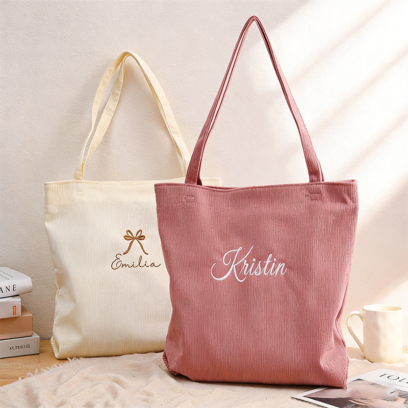 Personalized Bridesmaid gift bag, Bridesmaid Tote bag, Corduroy Tote Bag, Tote Bag with Zipper, Name Bag, Monogram Bag, Wedding Party Gifts