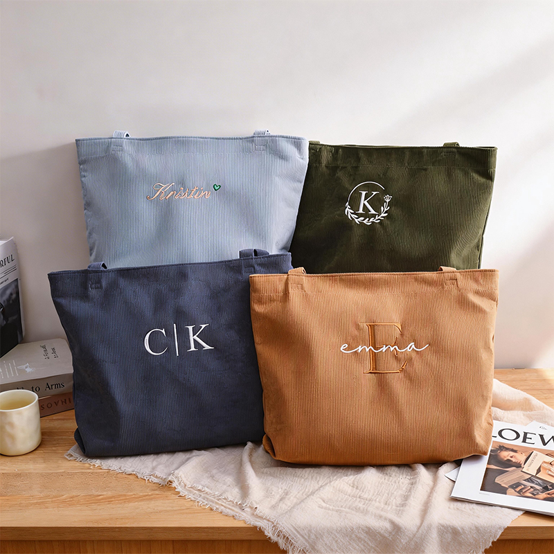 Personalized Bridesmaid gift bag, Bridesmaid Tote bag, Corduroy Tote Bag, Tote Bag with Zipper, Name Bag, Monogram Bag, Wedding Party Gifts