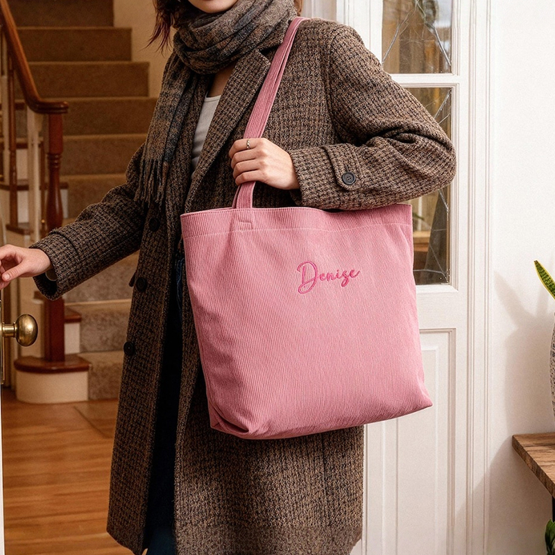 Personalized Bridesmaid gift bag, Bridesmaid Tote bag, Corduroy Tote Bag, Tote Bag with Zipper, Name Bag, Monogram Bag, Wedding Party Gifts