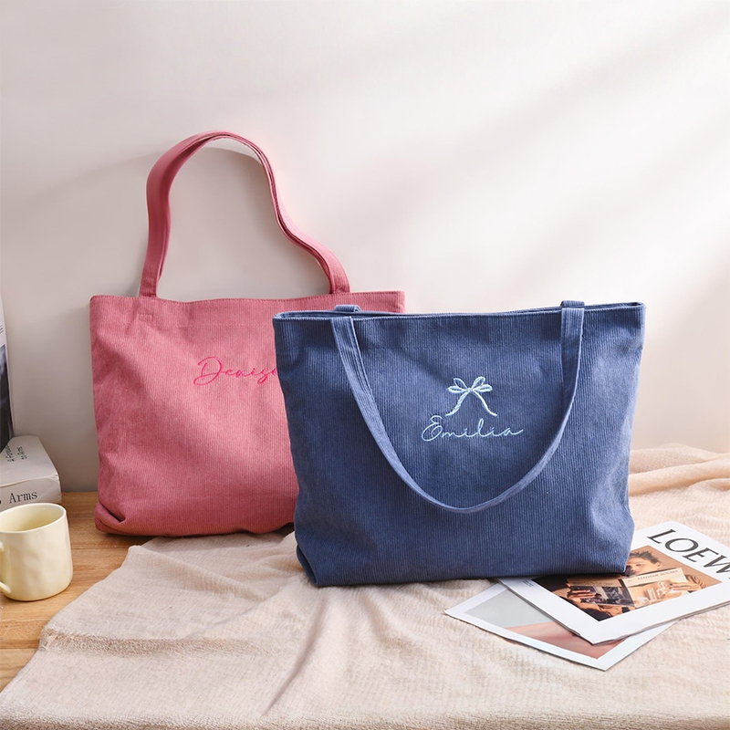 Personalized Bridesmaid gift bag, Bridesmaid Tote bag, Corduroy Tote Bag, Tote Bag with Zipper, Name Bag, Monogram Bag, Wedding Party Gifts