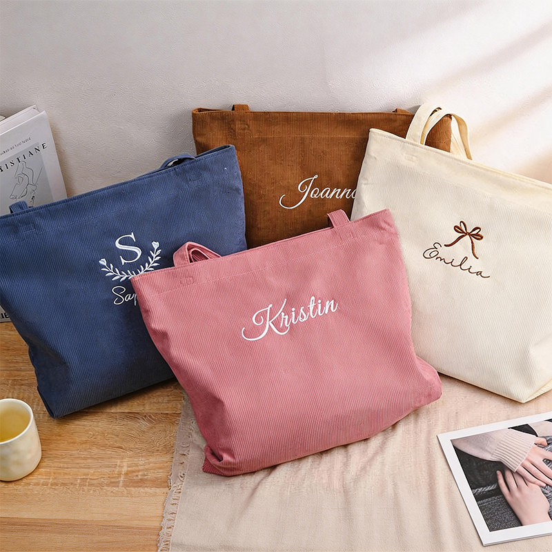 Personalized Bridesmaid gift bag, Bridesmaid Tote bag, Corduroy Tote Bag, Tote Bag with Zipper, Name Bag, Monogram Bag, Wedding Party Gifts