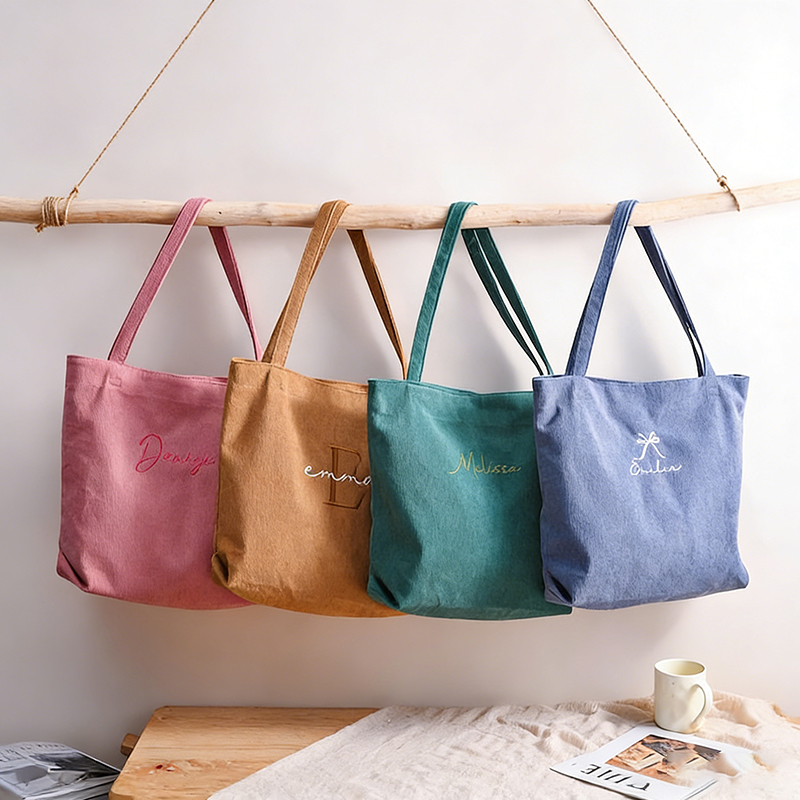 Personalized Bridesmaid gift bag, Bridesmaid Tote bag, Corduroy Tote Bag, Tote Bag with Zipper, Name Bag, Monogram Bag, Wedding Party Gifts