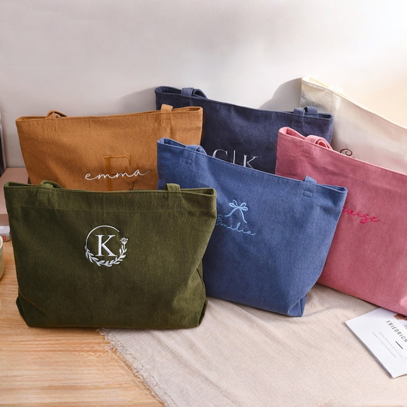 Personalized Bridesmaid gift bag, Bridesmaid Tote bag, Corduroy Tote Bag, Tote Bag with Zipper, Name Bag, Monogram Bag, Wedding Party Gifts