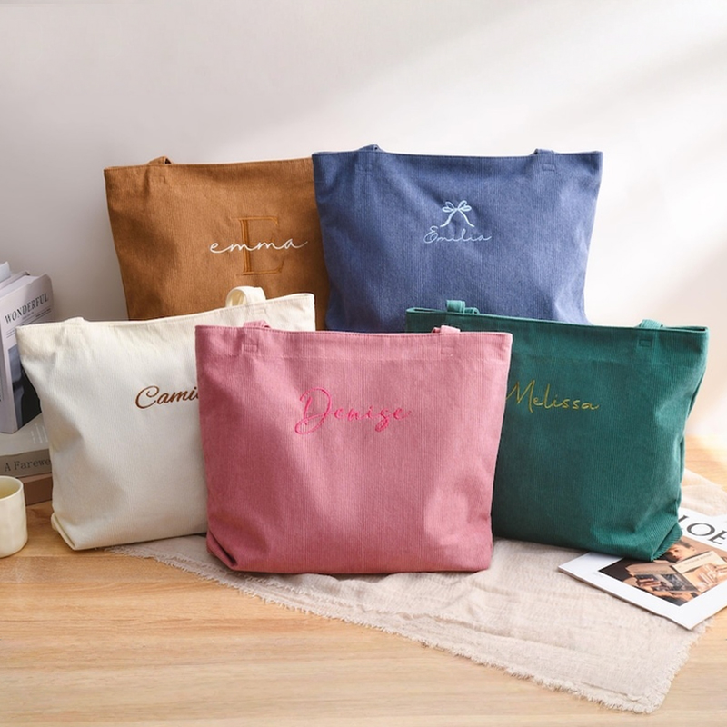 Personalized Bridesmaid gift bag, Bridesmaid Tote bag, Corduroy Tote Bag, Tote Bag with Zipper, Name Bag, Monogram Bag, Wedding Party Gifts