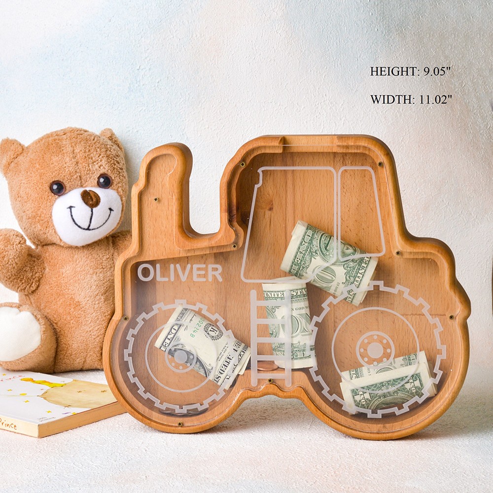 Wood Tractor Piggy Bank Christmas/Birthday Gift