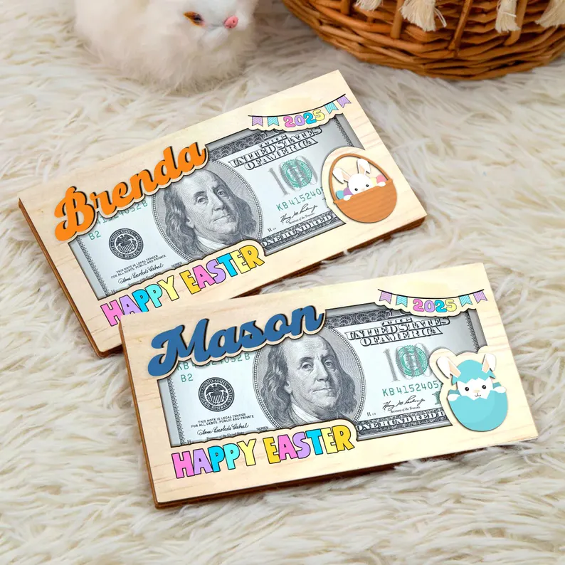 Personalized Easter Basket Money Holder, Custom Name Money Holder for Gift, Easter Bunny Egg Money Holder, Easter Gift
