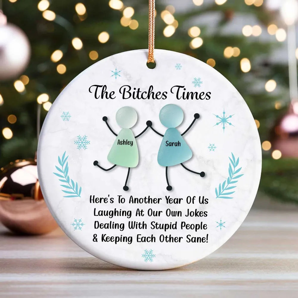 Personalized Funny Best Friends Sea Glass Ornament