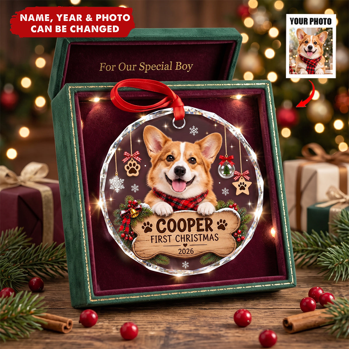 Personalized Pet First Christmas Ornament- Personalized Glass Ornament
