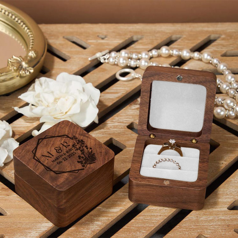 Personalized Wooden Wedding Ring Box, Custom Engraved Engagement Proposal Holder, Bridal Gift For Her, Engrave Ring Box, Wooden Ring Box