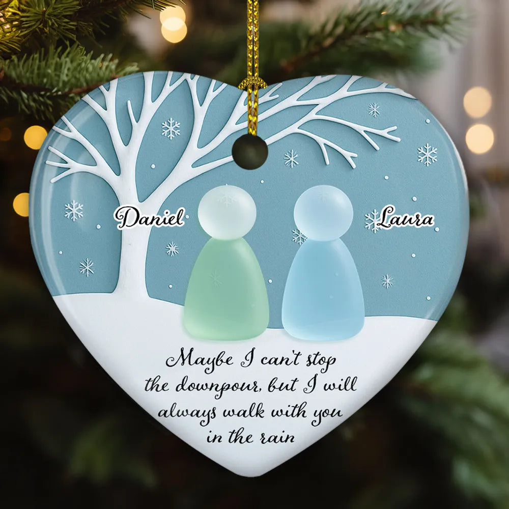 Walk With You In The Rain Sea Glass - Personalized Ornament - Prefect Gift For Friend, Sister, Family