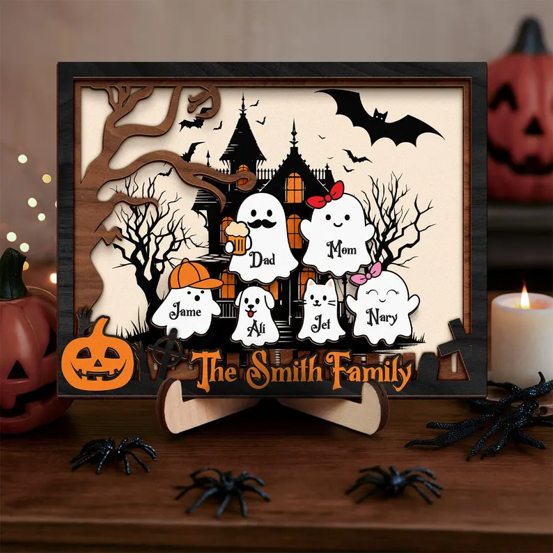  Personalized Custom Halloween Ghost Family, Our Boo Crew, Halloween Family Sign, Cute Halloween Decor
