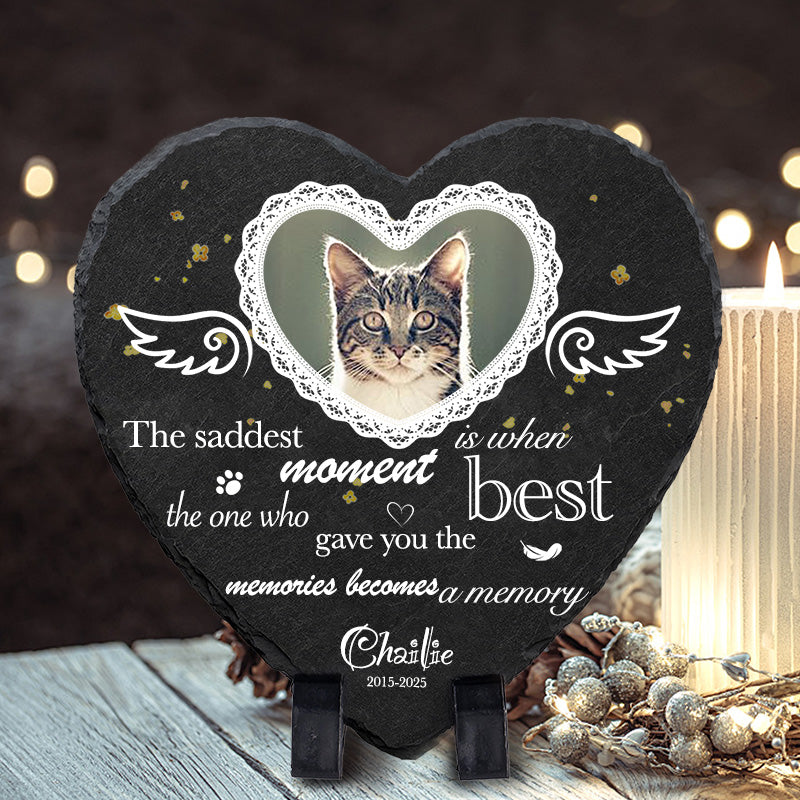 Custom Photo The Saddest Moment - Pet Memorial Heart-shaped Stone Custom - Sympathy Gift For Pet Owners, Pet Lovers