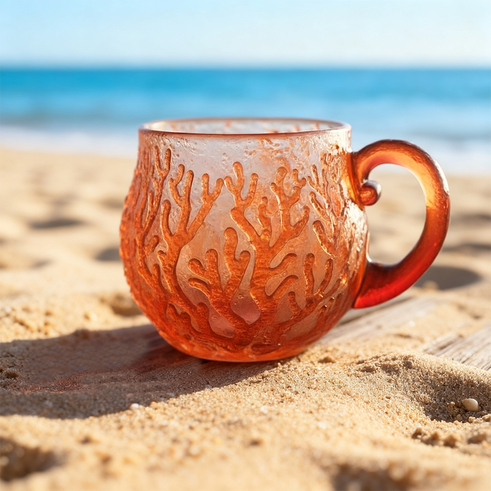 Sunset & Ocean Legend Glass Cup – Handcrafted 12oz Ocean-Inspired Drinkware, Artistic Beach Style Tumbler