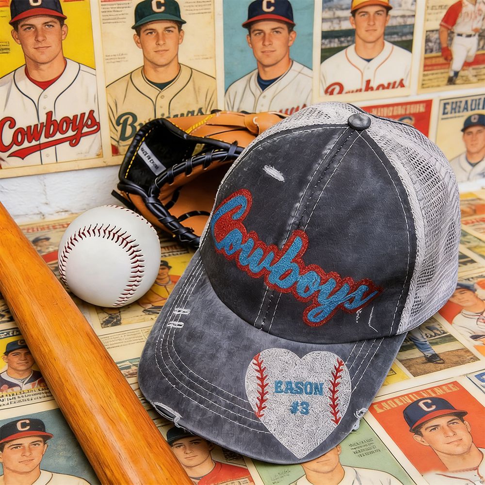 Personalized Sport Cap Adjustable Band Hat with Glittering Name and Number Gift for Ball Sports Lover