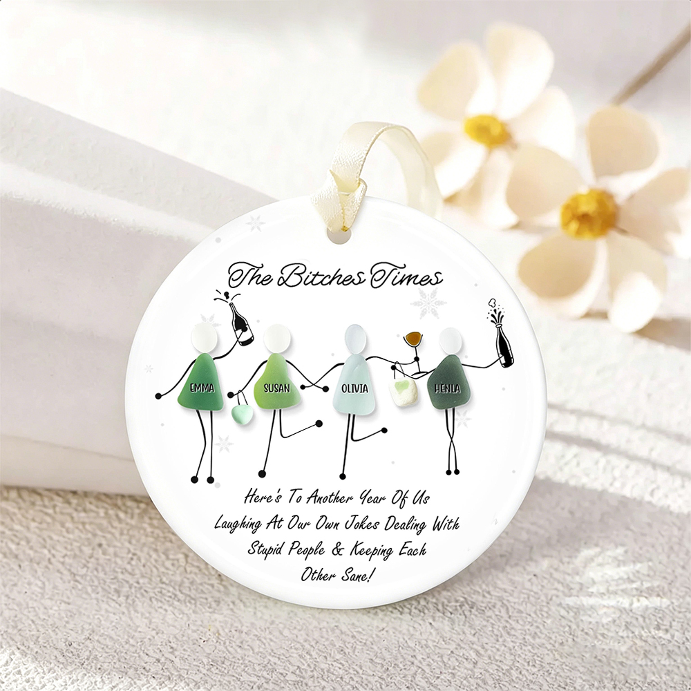 Personalized Funny Best Friends Sea Glass Ornament-– Custom Friendship Keepsake & Humorous Gift for Besties